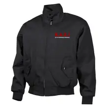 Bestickte Harrington Jacke, Schwarz - Nicht an Zuwanderung interessiert, Fahne Vorderseite