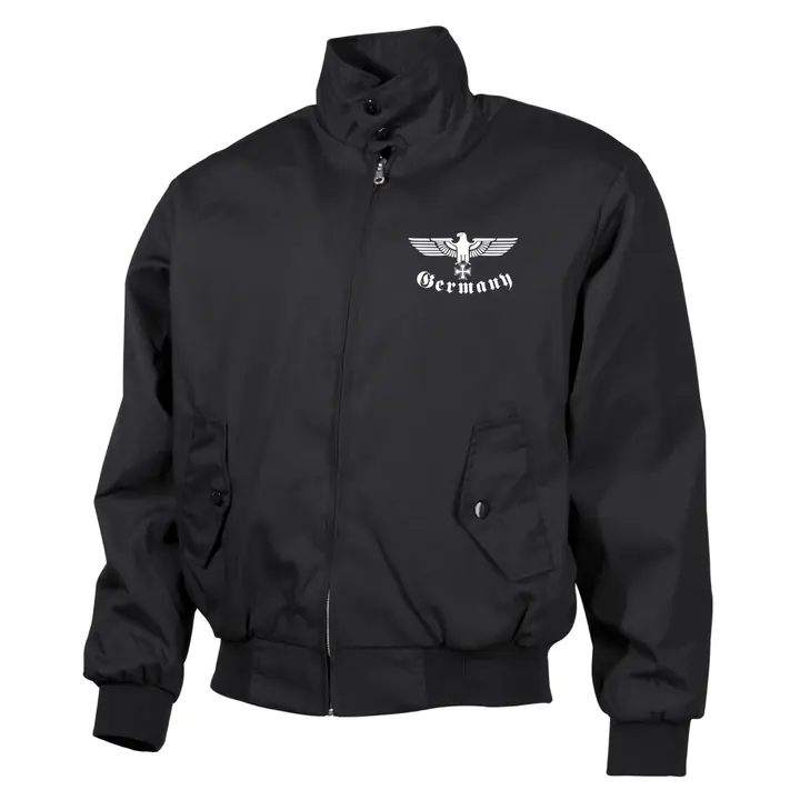 Bestickte Harrington Jacke, Schwarz - Germany, Adler