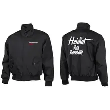 Bestickte Harrington Jacke, Schwarz - Nationalist für Heimat, Volk und Vaterland Vorder- und Rückseite