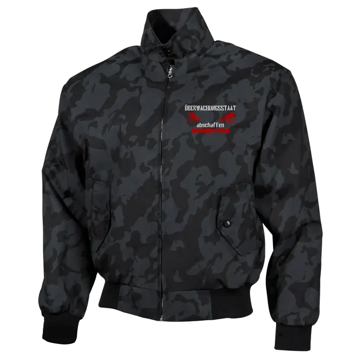 Bestickte Harrington Jacke, Camo - Überwachungsstaat abschaffen