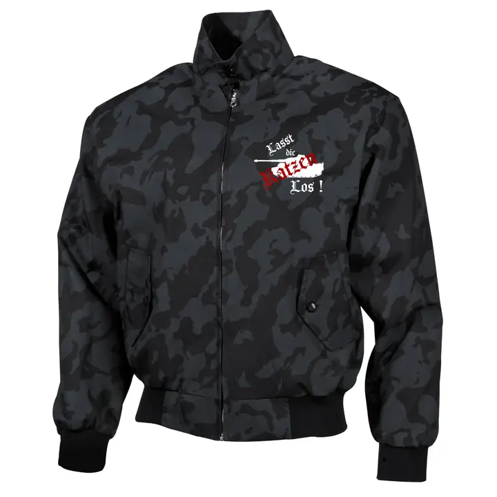 Bestickte Harrington Jacke, Camo - Lasst die Katzen los