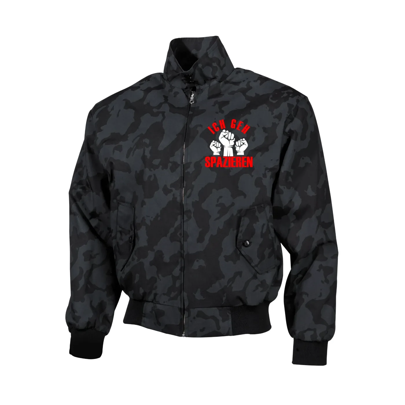 Bestickte Harrington Jacke, Camo - Ich geh Spazieren