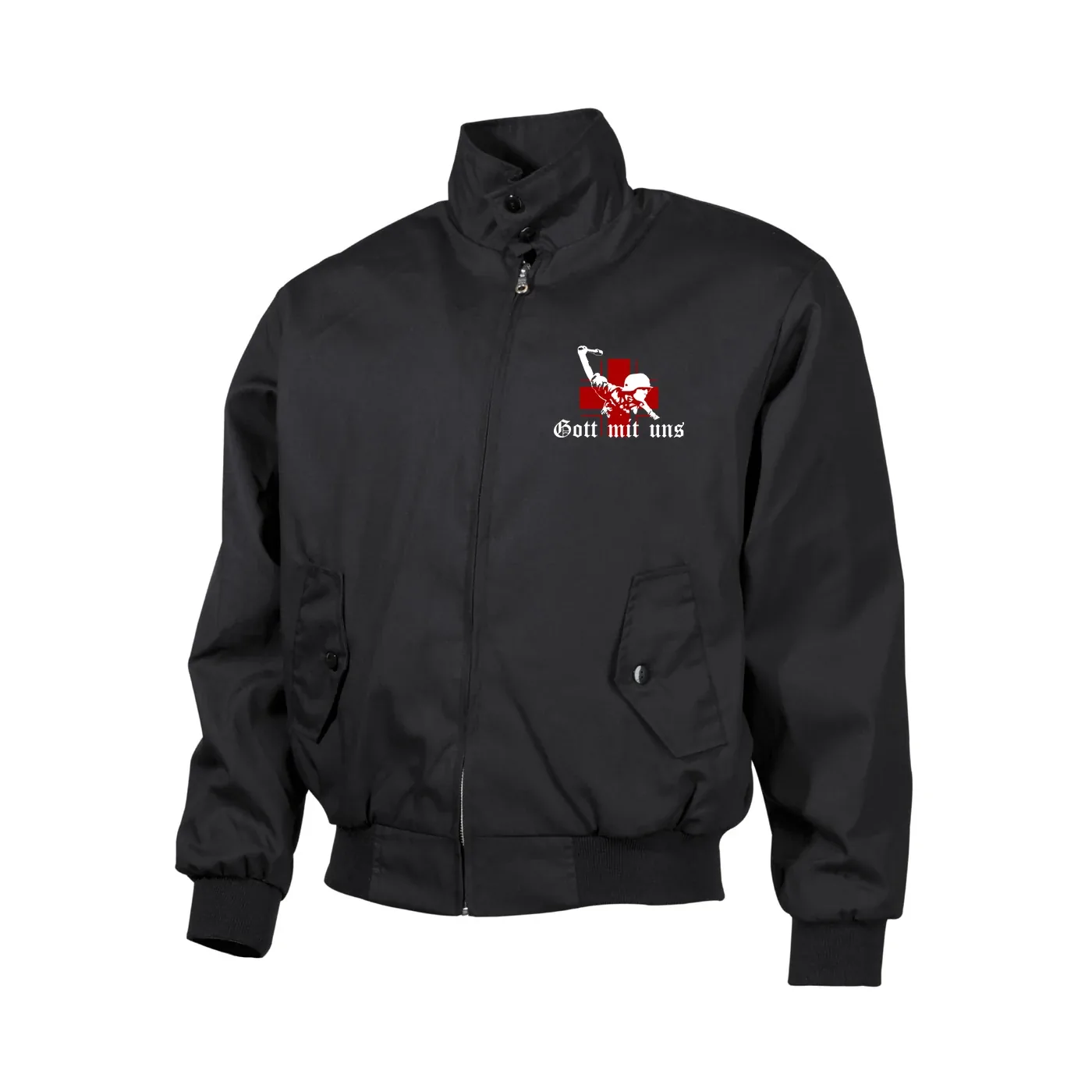 Bestickte Harrington Jacke, Schwarz - Gott mit uns, Soldat