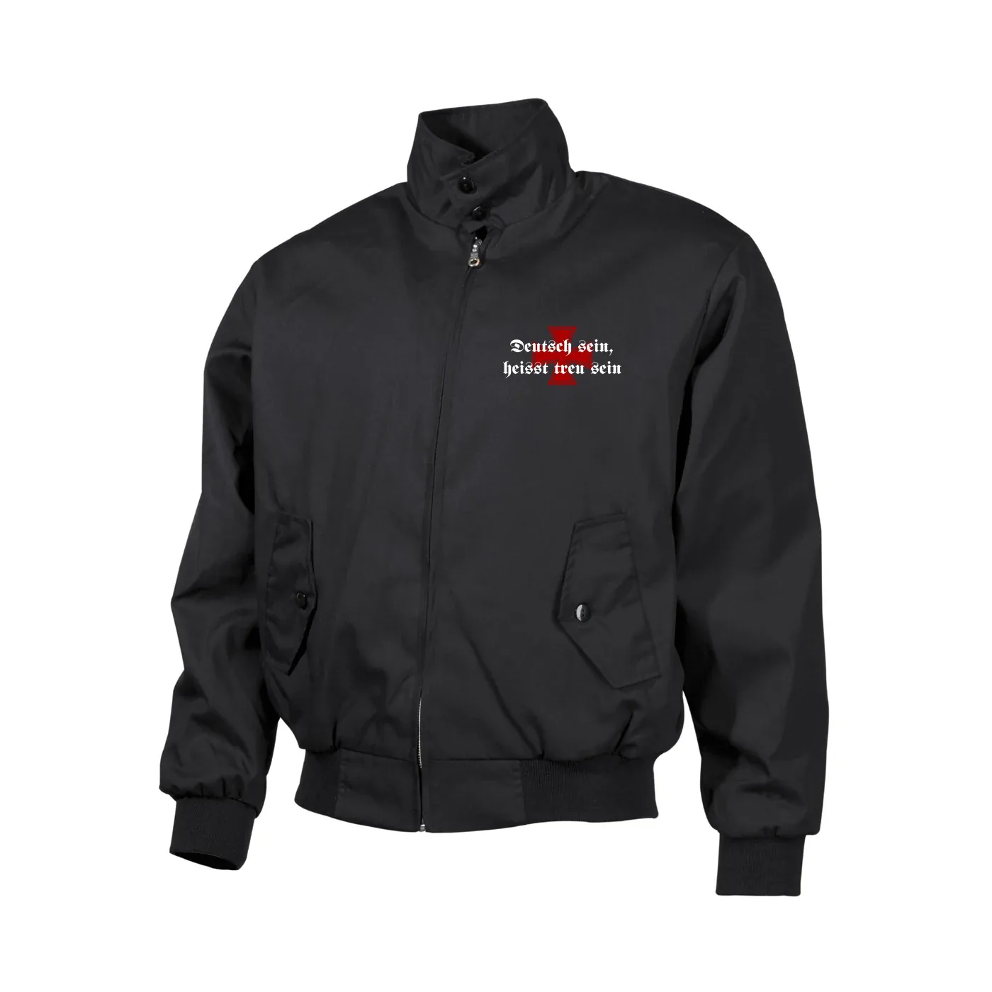 Bestickte Harrington Jacke, Schwarz - Deutsch sein, heißt treu sein