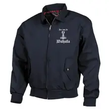 Bestickte Harrington Jacke, Blau - See you in Walhalla Thorhammer Vorderseite