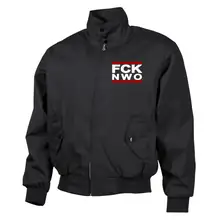 Bestickte Harrington Jacke, Schwarz - FCK NWO Vorderseite