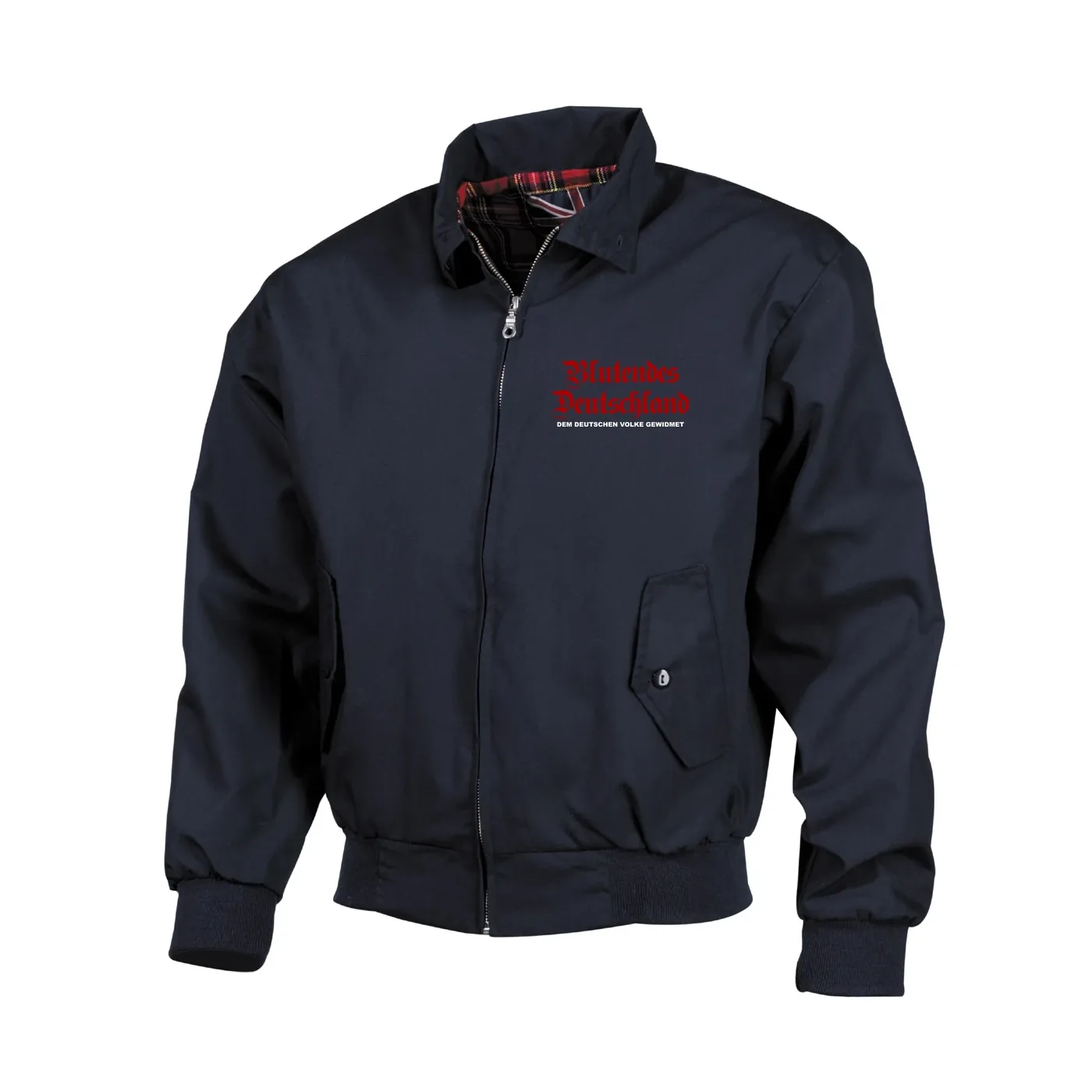 Bestickte Harrington Jacke, Blau - Blutendes Deutschland