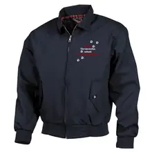 Bestickte Harrington Jacke, Blau - Stoppt Tierversuche, nehmt Kinderschänder - gewählte Variante