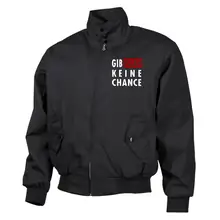 Bestickte Harrington Jacke, Schwarz - Gib Islam keine Chance Vorderseite