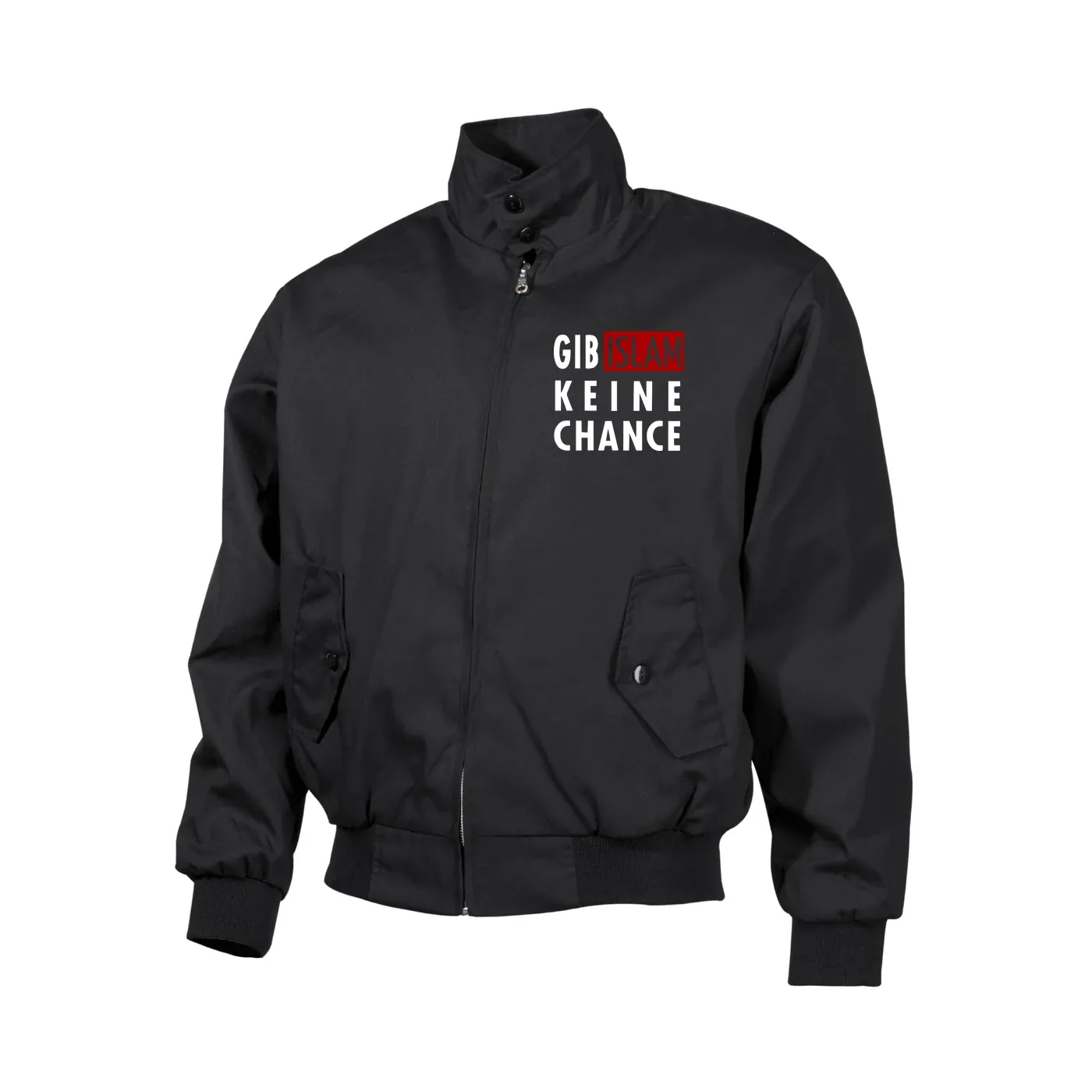 Bestickte Harrington Jacke, Schwarz - Gib Islam keine Chance