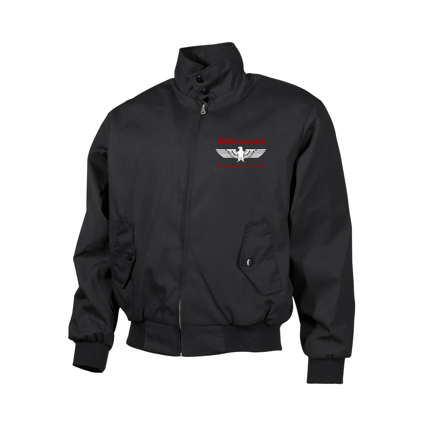 Bestickte Harrington Jacke, Schwarz - Widerstand, wer nicht kämpft hat verloren