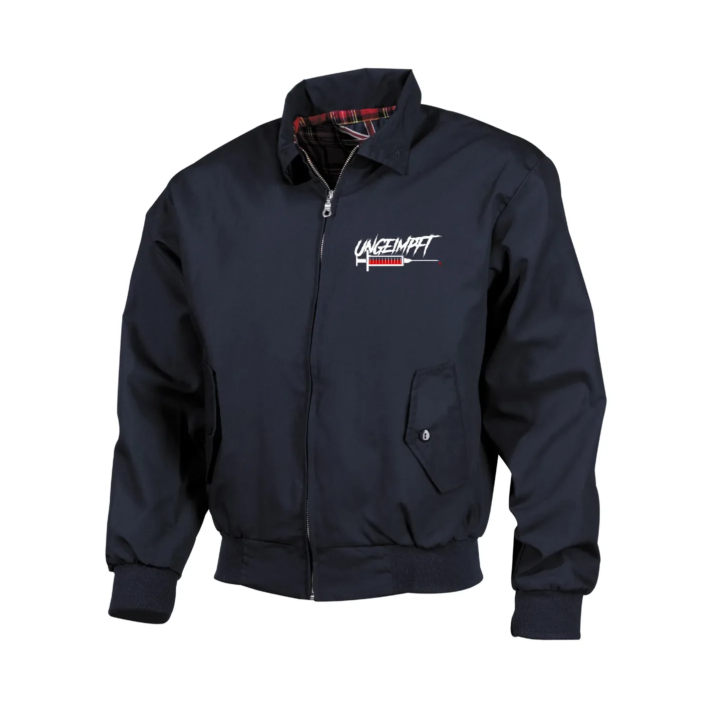 Bestickte Harrington Jacke, Blau - Ungeimpft, Spritze