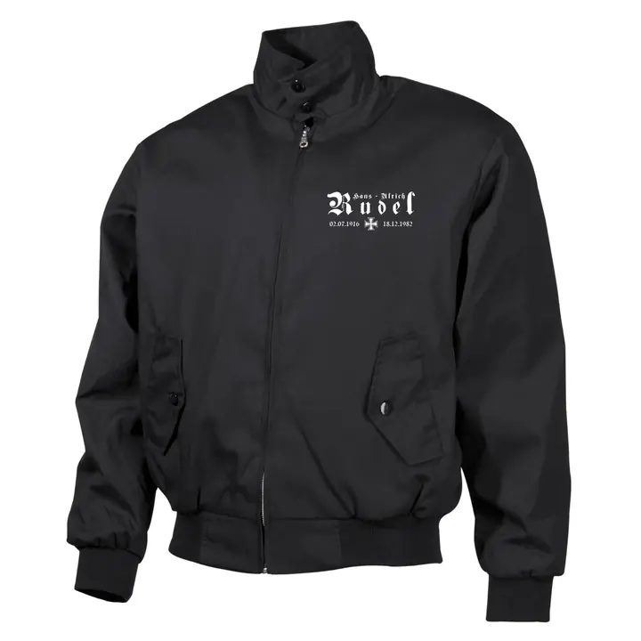 Bestickte Harrington Jacke, Schwarz - Hans Ulrich Rudel, Kreuz