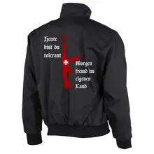 Bestickte Harrington Jacke, Schwarz - Heute tolerant morgen fremd im eigenen Land Rückseite