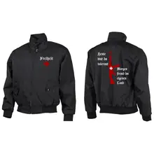 Bestickte Harrington Jacke, Schwarz - Heute tolerant morgen fremd im eigenen Land - gewählte Variante