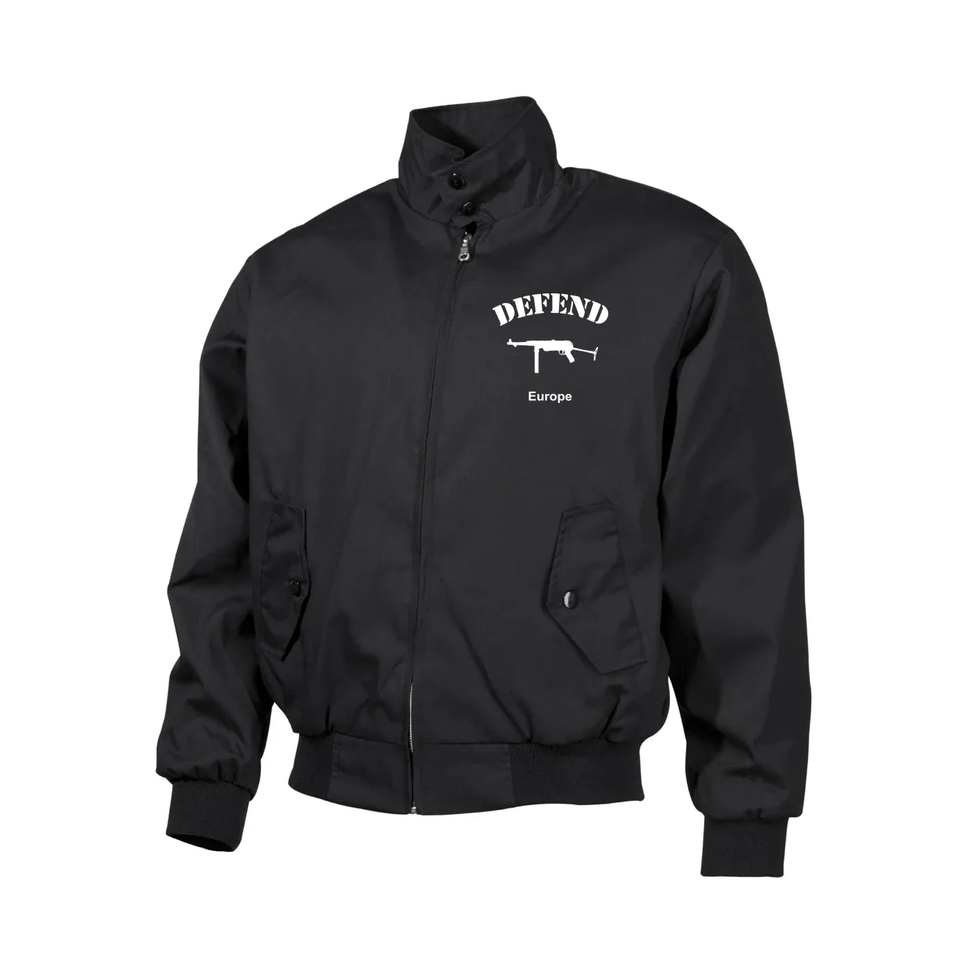 Bestickte Harrington Jacke, Schwarz - Defend Europe