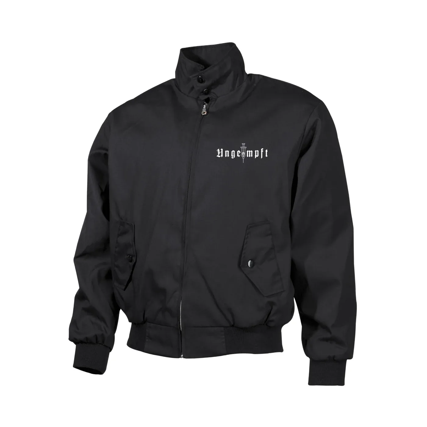 Bestickte Harrington Jacke, Schwarz - Ungeimpft, Einfarbig
