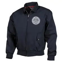 Bestickte Harrington Jacke, Blau - Schwarze Sonne, Thorhammer Vorderseite