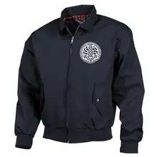 Bestickte Harrington Jacke, Blau - Schwarze Sonne, Thorhammer - gewählte Variante