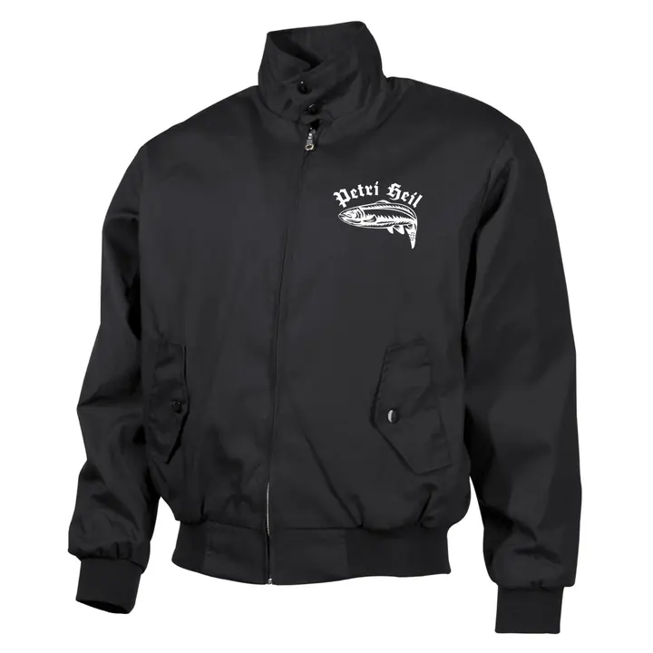 Bestickte Harrington Jacke, Schwarz - Petri Heil