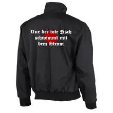 Bestickte Harrington Jacke, Schwarz - Petri Heil Rückseite