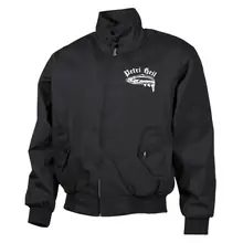 Bestickte Harrington Jacke, Schwarz - Petri Heil Vorderseite
