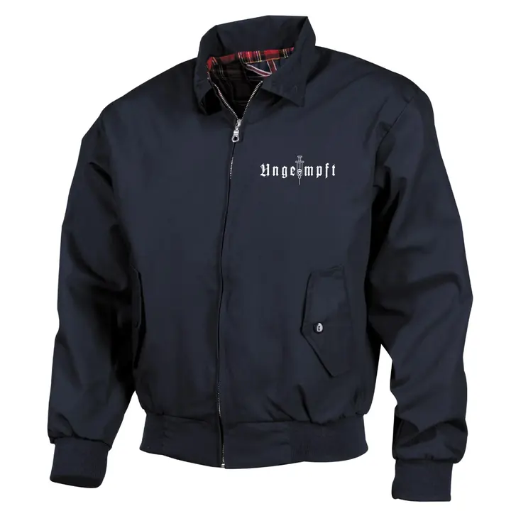 Bestickte Harrington Jacke, Blau - Ungeimpft, Einfarbig