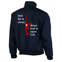 Bestickte Harrington Jacke, Blau - Heute tolerant morgen fremd im eigenen Land Rückseite
