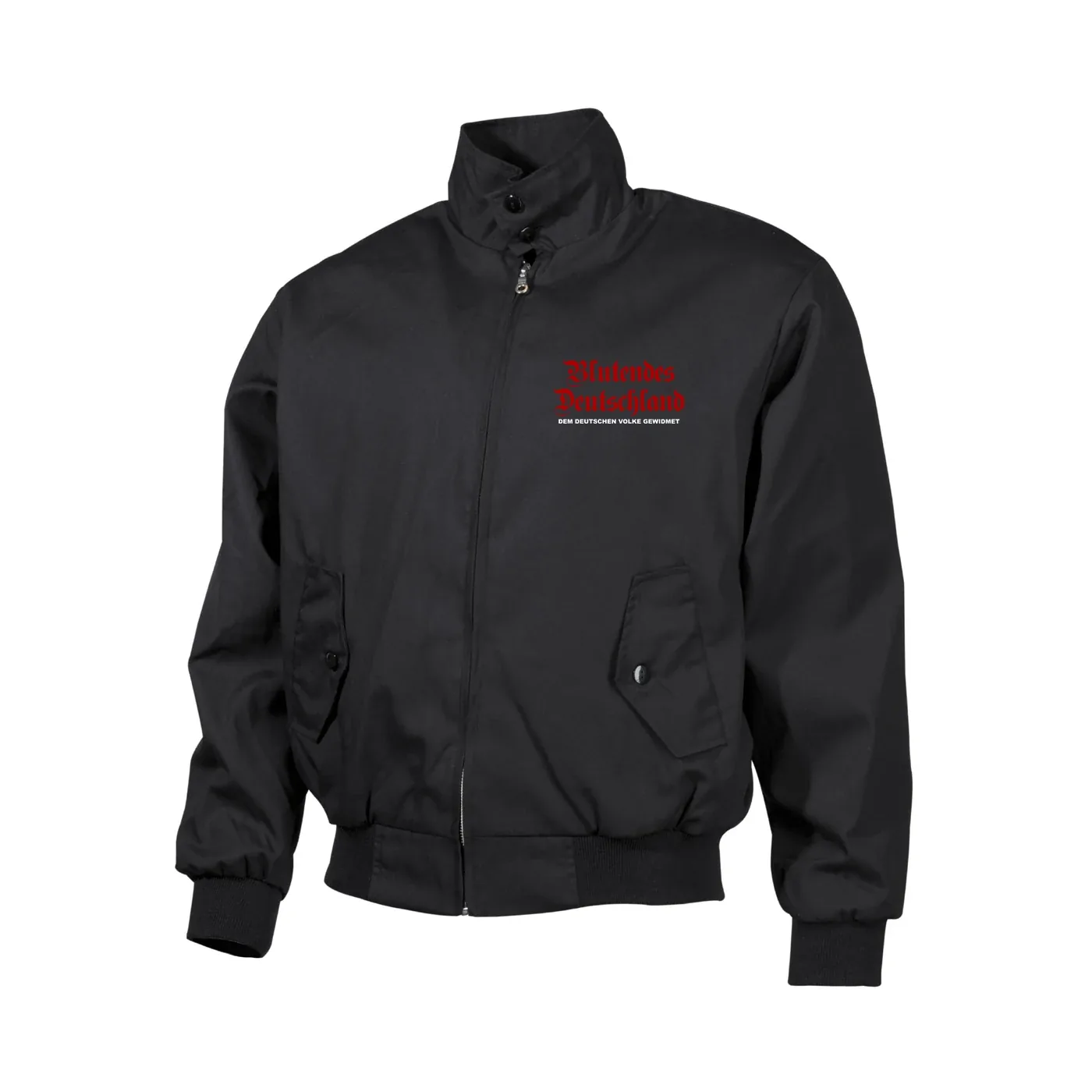 Bestickte Harrington Jacke, Schwarz - Blutendes Deutschland