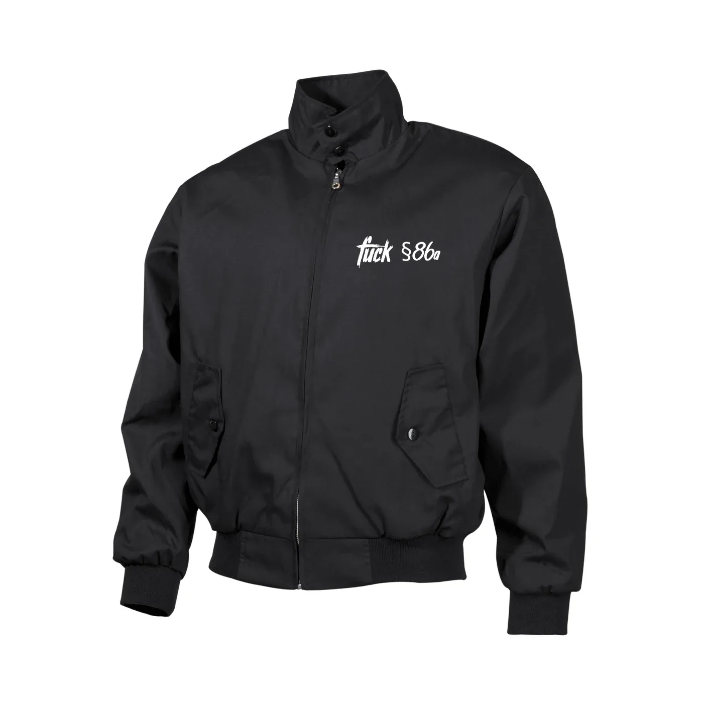 Bestickte Harrington Jacke, Schwarz - Fuck 86a