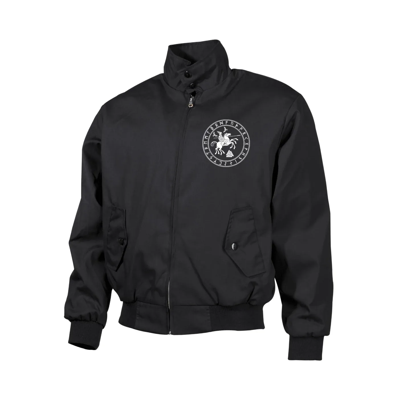 Bestickte Harrington Jacke, Schwarz - Odin und Sleipnir