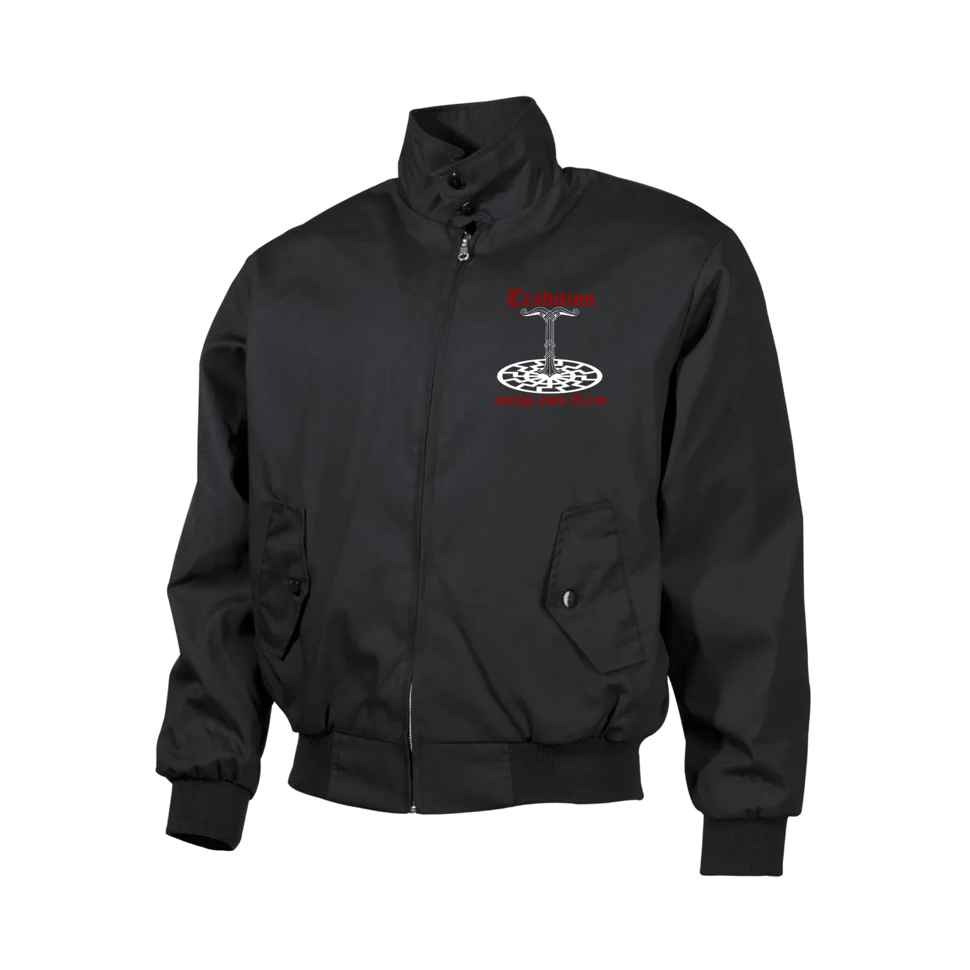 Bestickte Harrington Jacke, Schwarz - Tradition schlägt jeden Trend
