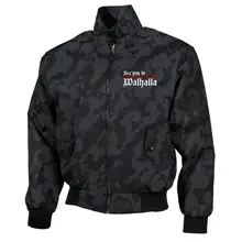 Bestickte Harrington Jacke, Camo - See you in Walhalla, Strich Vorderseite