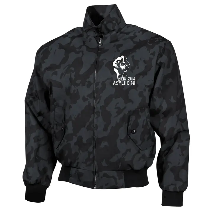 Bestickte Harrington Jacke, Camo - Nein zum Asylheim