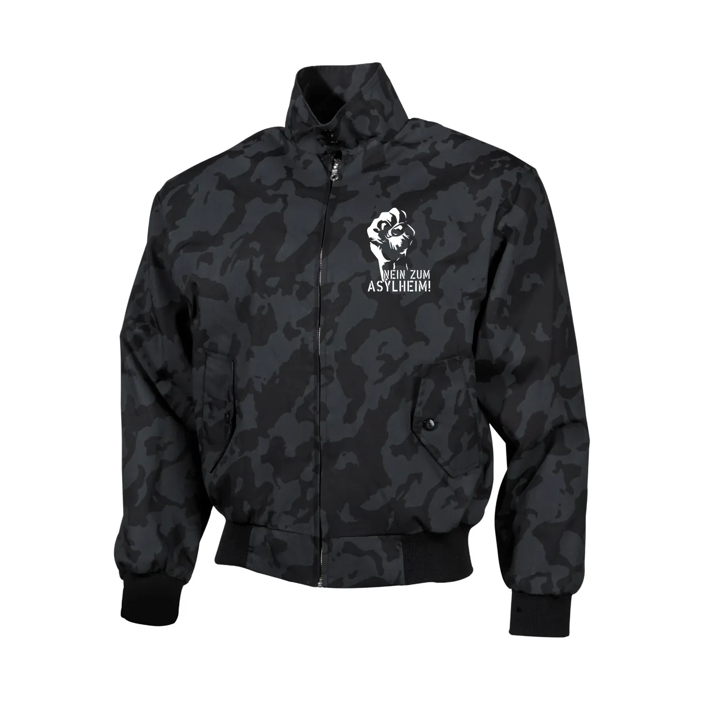 Bestickte Harrington Jacke, Camo - Nein zum Asylheim