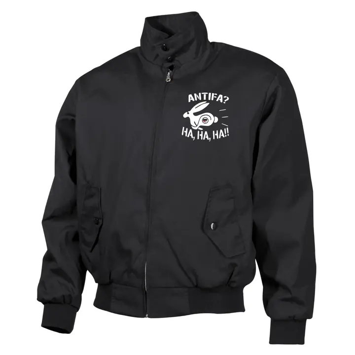 Bestickte Harrington Jacke, Schwarz - Antifa, ha ha ha
