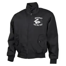 Bestickte Harrington Jacke, Schwarz - Antifa, ha ha ha Vorderseite