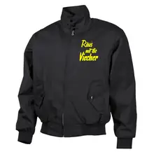 Bestickte Harrington Jacke, Schwarz - Raus mit die Viecher Vorderseite