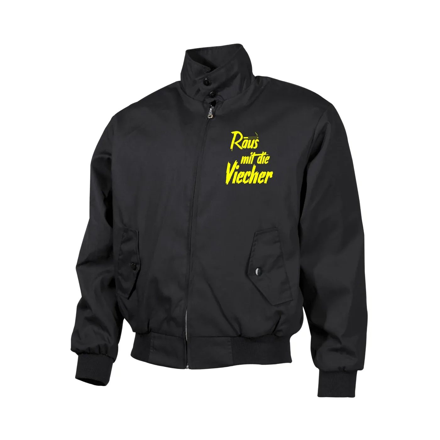 Bestickte Harrington Jacke, Schwarz - Raus mit die Viecher