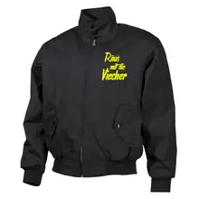 Bestickte Harrington Jacke, Schwarz - Raus mit die Viecher - gewählte Variante
