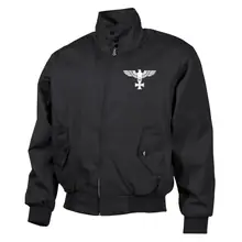Bestickte Harrington Jacke, Schwarz - Adler, Kreuz Vorderseite