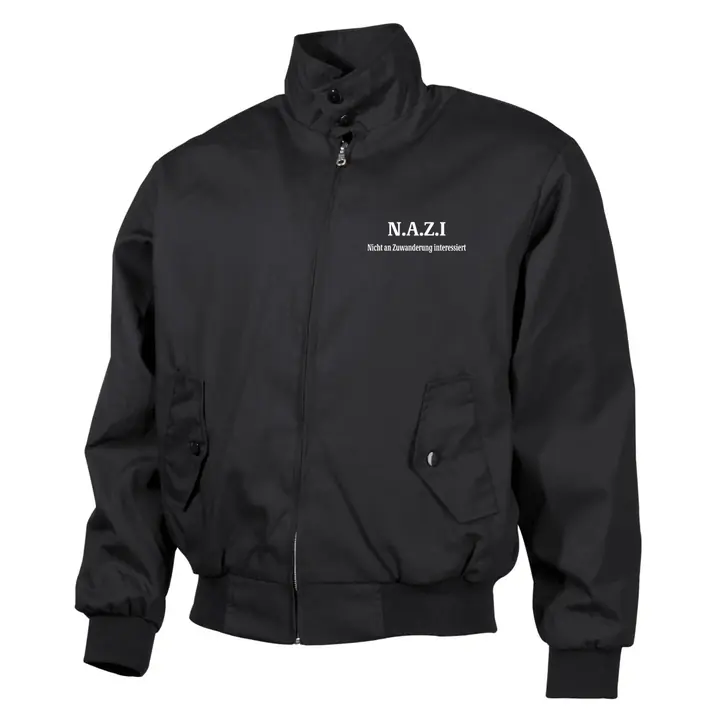 Bestickte Harrington Jacke, Schwarz - Nazi nicht an Zuwanderung interessiert