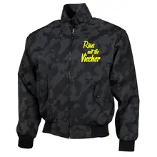Bestickte Harrington Jacke, Camo - Raus mit die Viecher Vorderseite