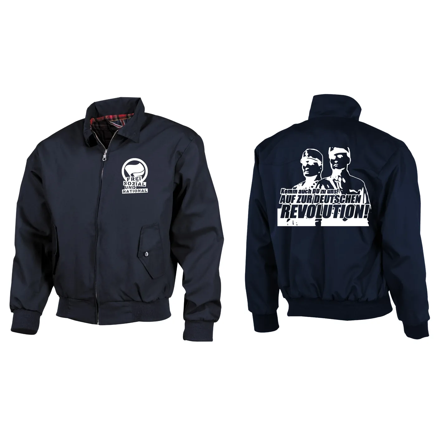 Bestickte Harrington Jacke, Blau - Komm zur Revolution