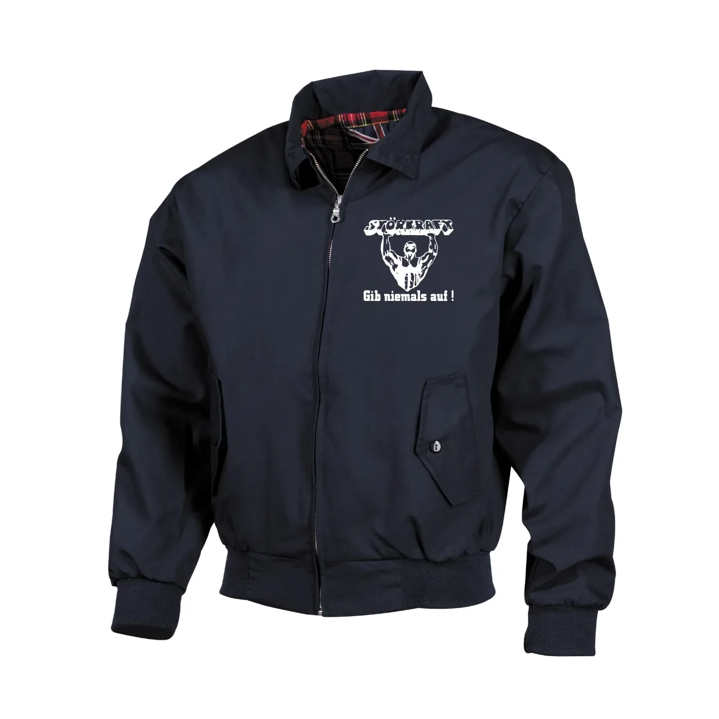 Bestickte Harrington Jacke, Blau - Störkraft gib niemals auf
