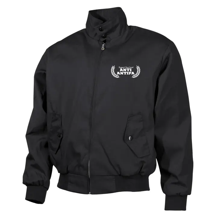 Bestickte Harrington Jacke, Schwarz - Anti-Antifa