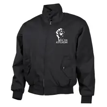 Bestickte Harrington Jacke, Schwarz - Nein zum Asylheim - gewählte Variante
