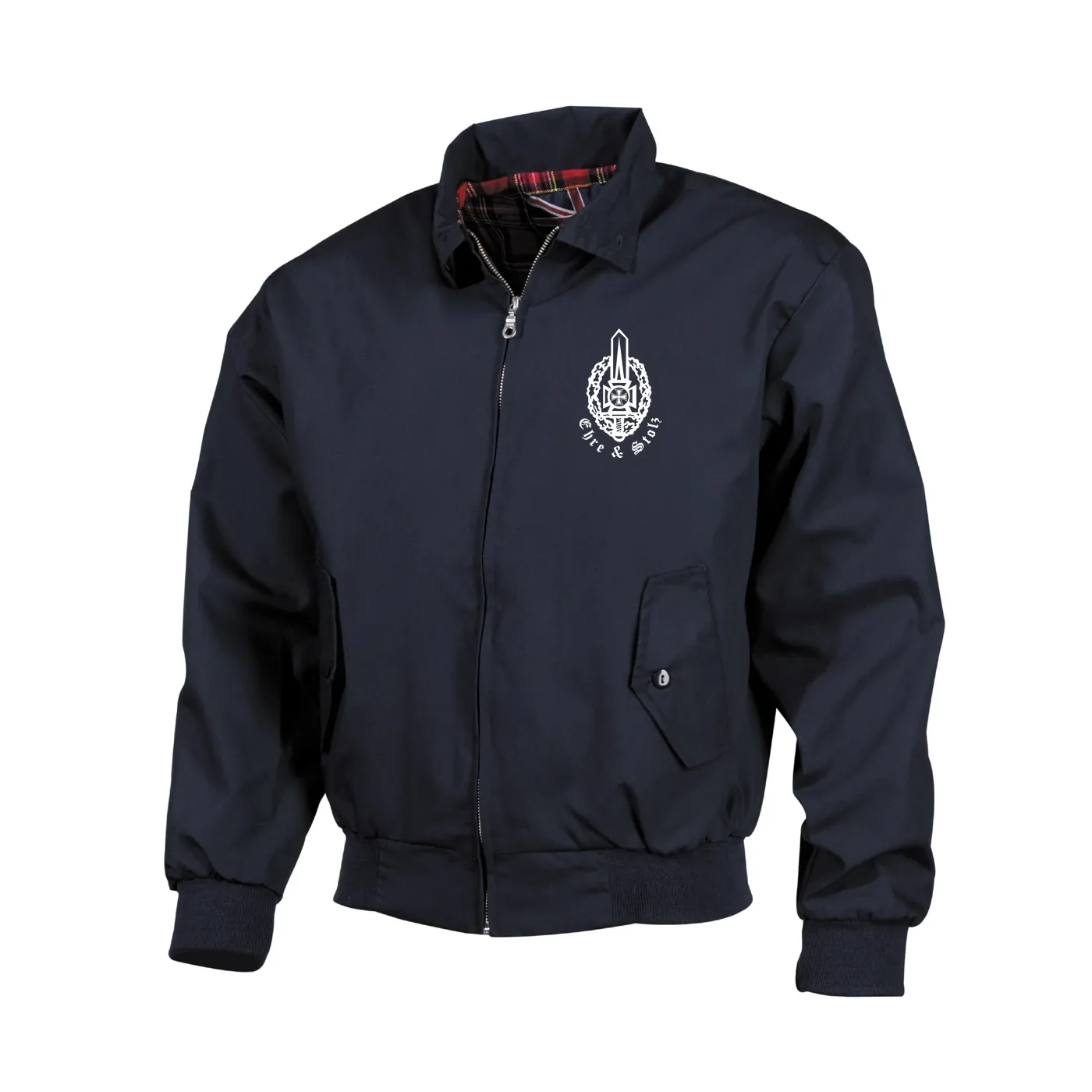 Bestickte Harrington Jacke, Blau - Ehre & Stolz