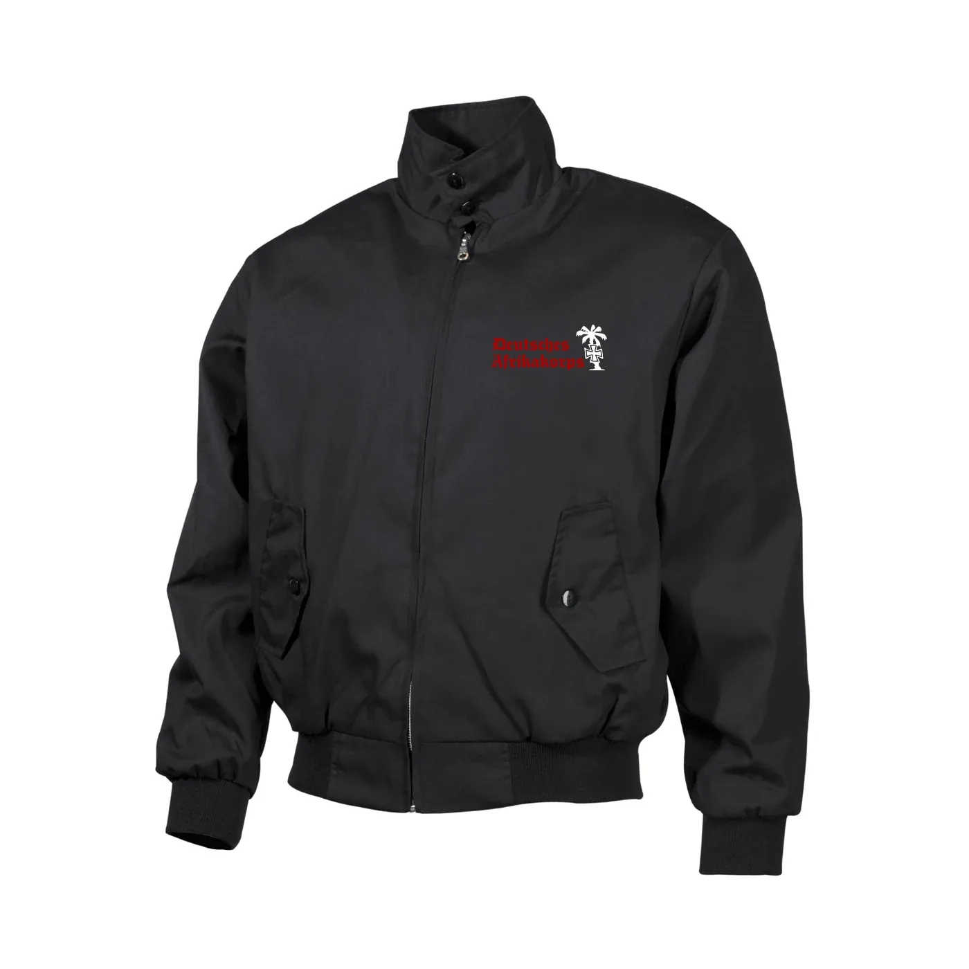 Bestickte Harrington Jacke, Schwarz - Deutsches Afrikakorps