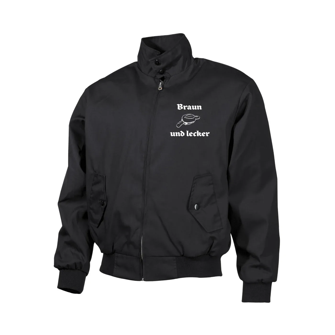 Bestickte Harrington Jacke, Schwarz - Braun und lecker